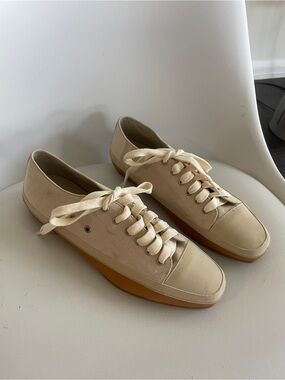 Cream Lace-Up Canvas Flats – Size 37.5